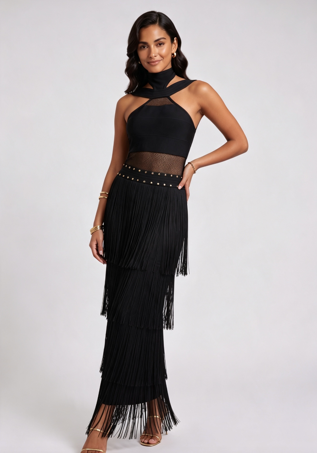 black bandage knit column dress