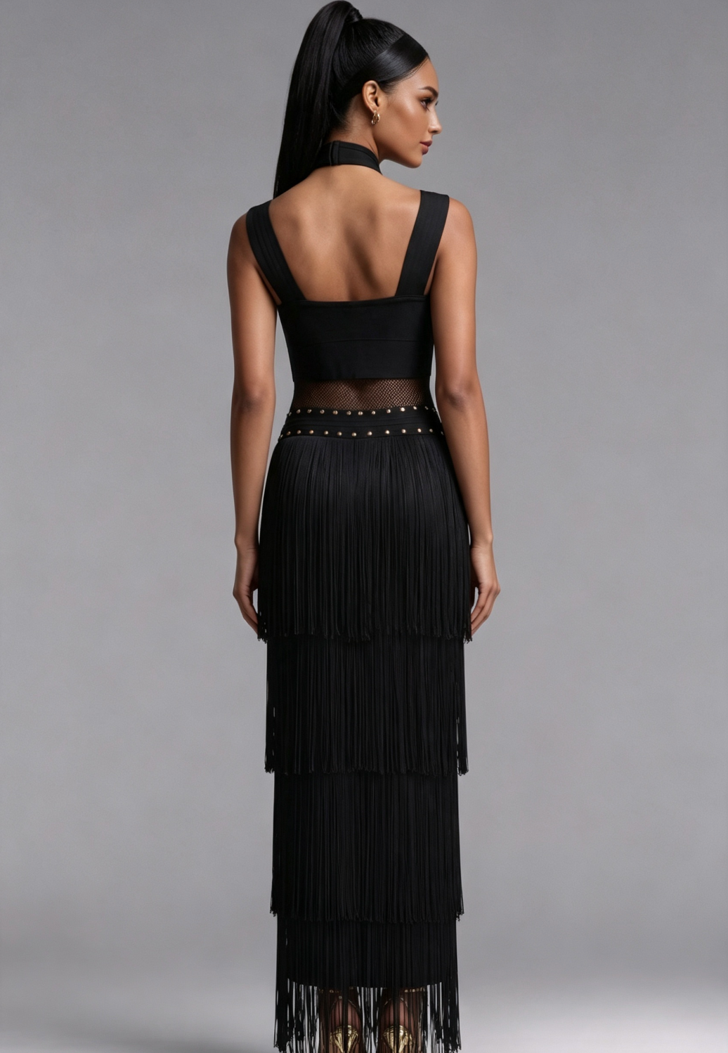 black bandage knit column dress