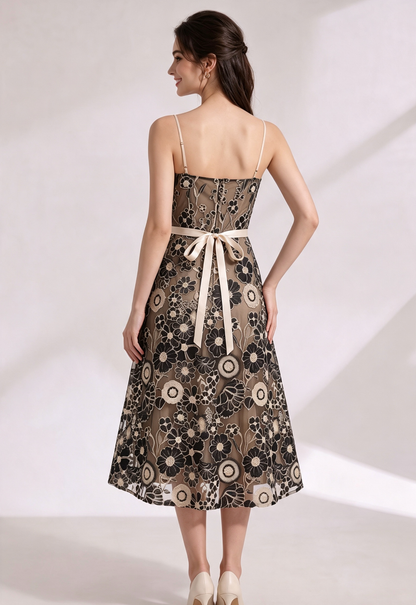 Black Embroidered Tulle Overlay A-Line Mini Dress