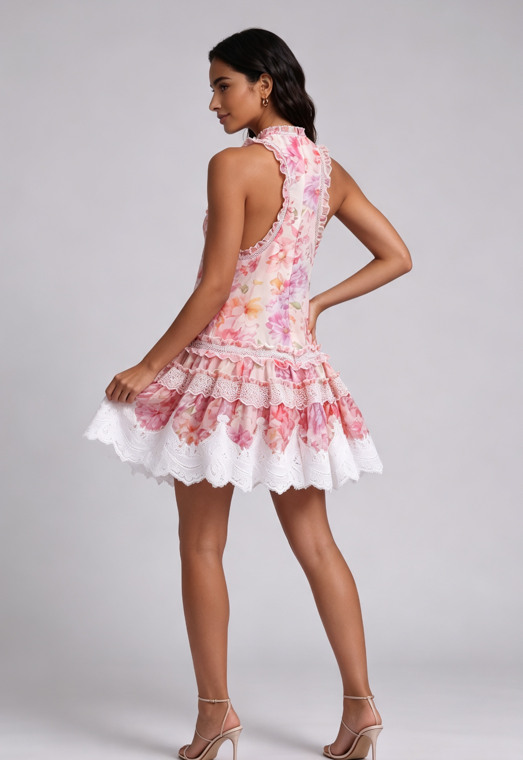 Pink Chiffon A-Line Tiered Floral Dress