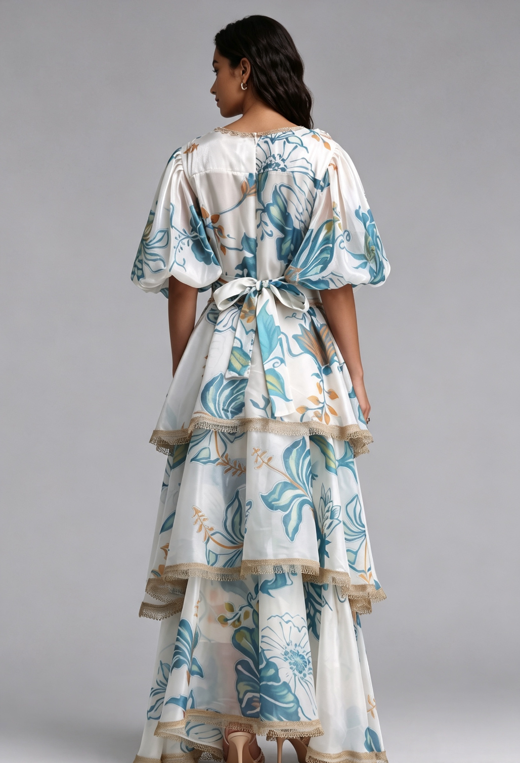 White Semi-Sheer Organza or Lightweight Silk A-Line Tiered Maxi Dress