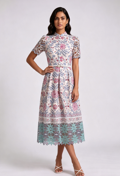 cream guipure lace A-line dress