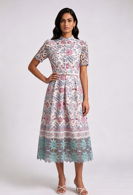 cream guipure lace A-line dress