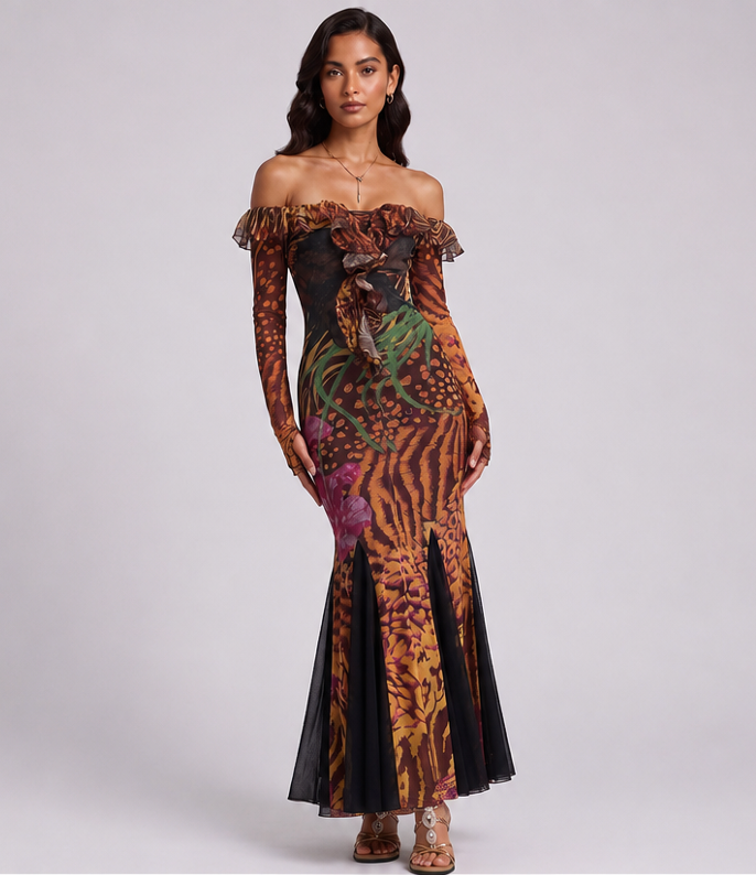 Brown Mesh Mermaid Dress