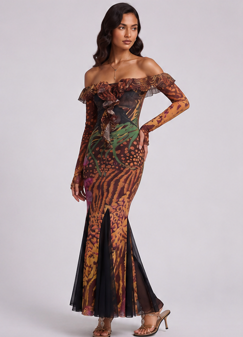 Brown Mesh Mermaid Dress