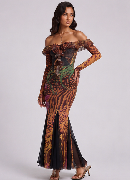 Brown Mesh Mermaid Dress