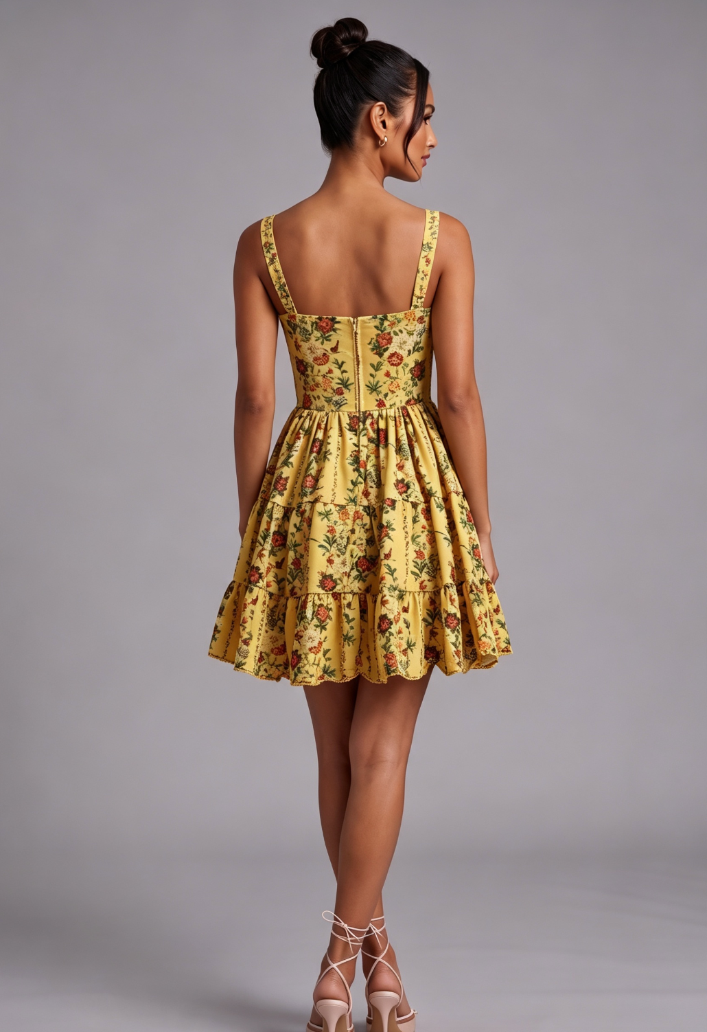 Yellow Floral A-Line Fit-and-Flare Mini Dress