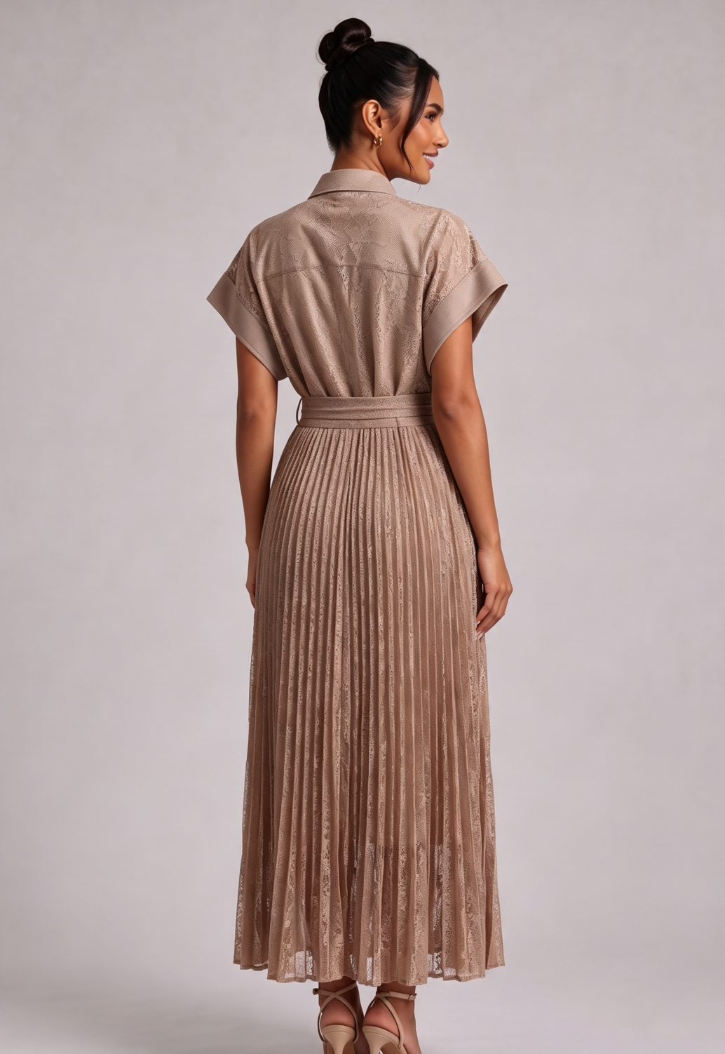 Premium Fabric Collared Pleated Dress Premium Fabric - product view 1