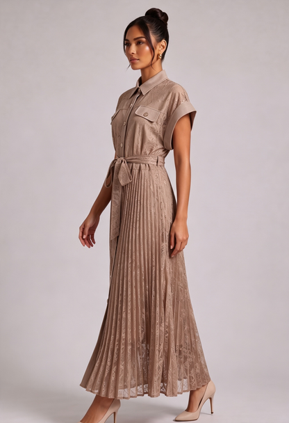 Premium Fabric Collared Pleated Dress Premium Fabric - product view 4