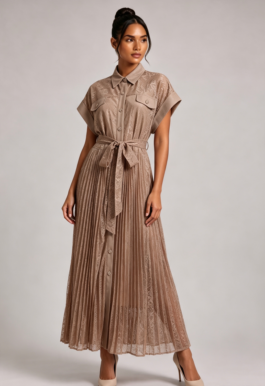 Premium Fabric Collared Pleated Dress Premium Fabric - product view 5