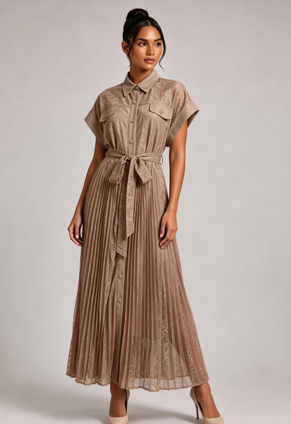 Premium Fabric Collared Pleated Dress Premium Fabric - product view 5