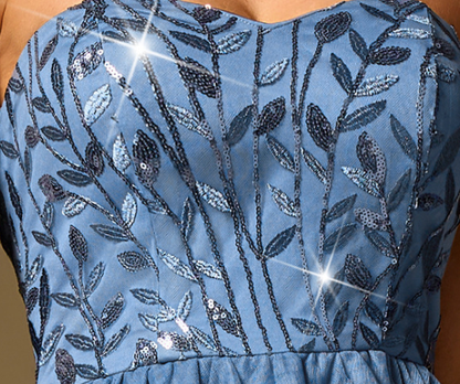 slate blue tulle high-low A-line dress