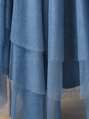 slate blue tulle high-low A-line dress