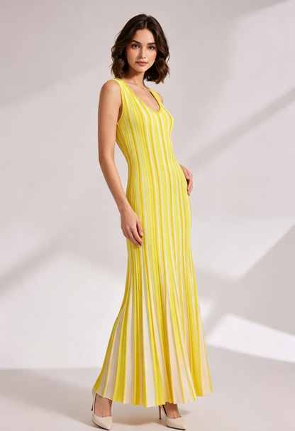 Yellow Vertical Stripe Maxi Dress Premium Fabric - product view 5
