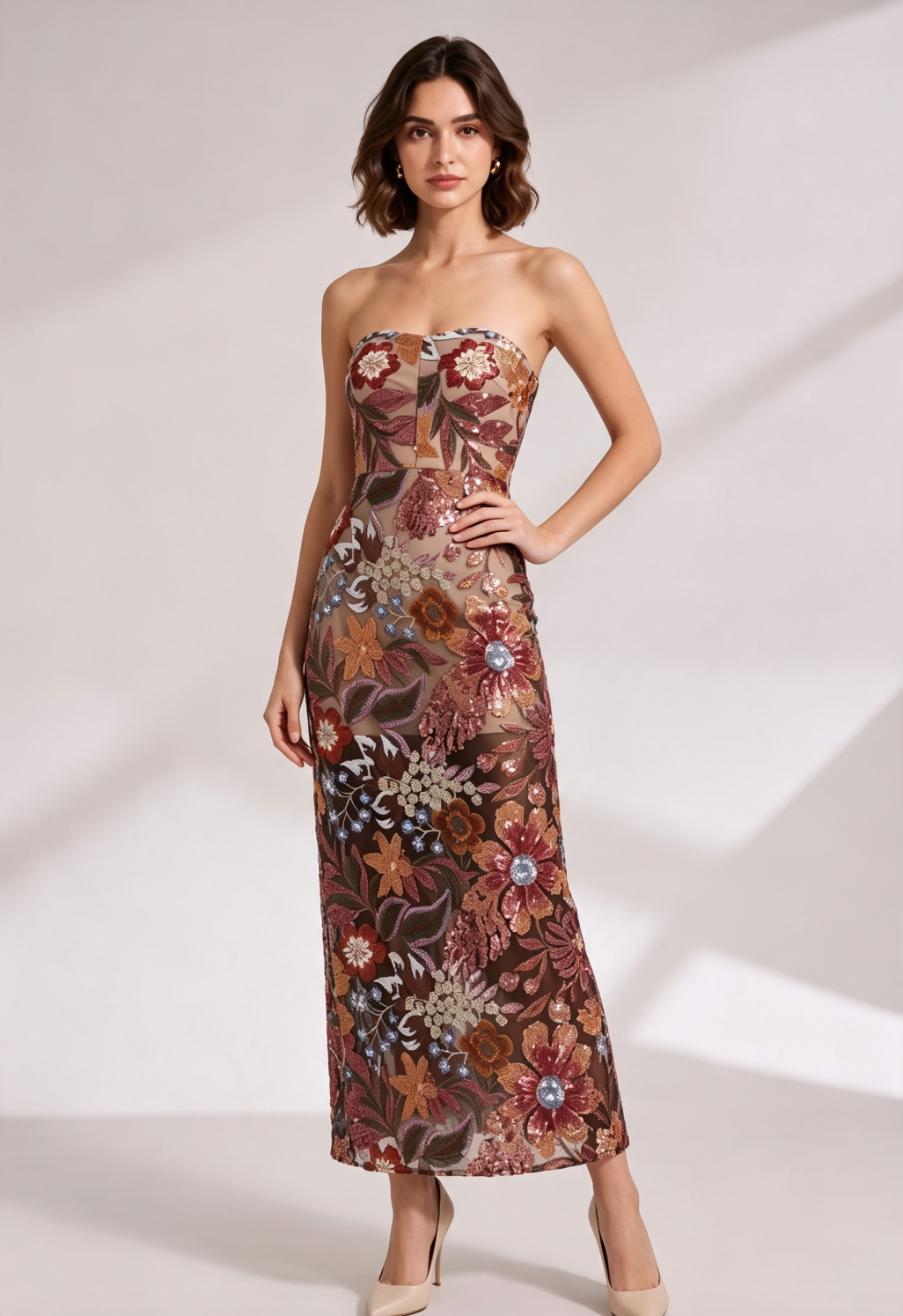Strapless Floral Embroidered Maxi Dress Premium Fabric - product view 4