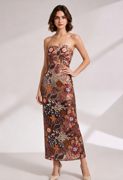 Strapless Floral Embroidered Maxi Dress Premium Fabric - product view 4