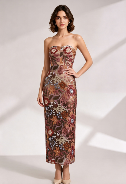Strapless Floral Embroidered Maxi Dress Premium Fabric - product view 5