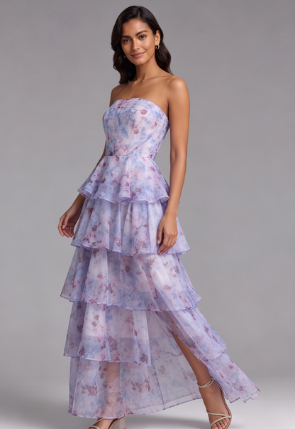 Floral Tiered Strapless Maxi Dress Premium Fabric - product view 5