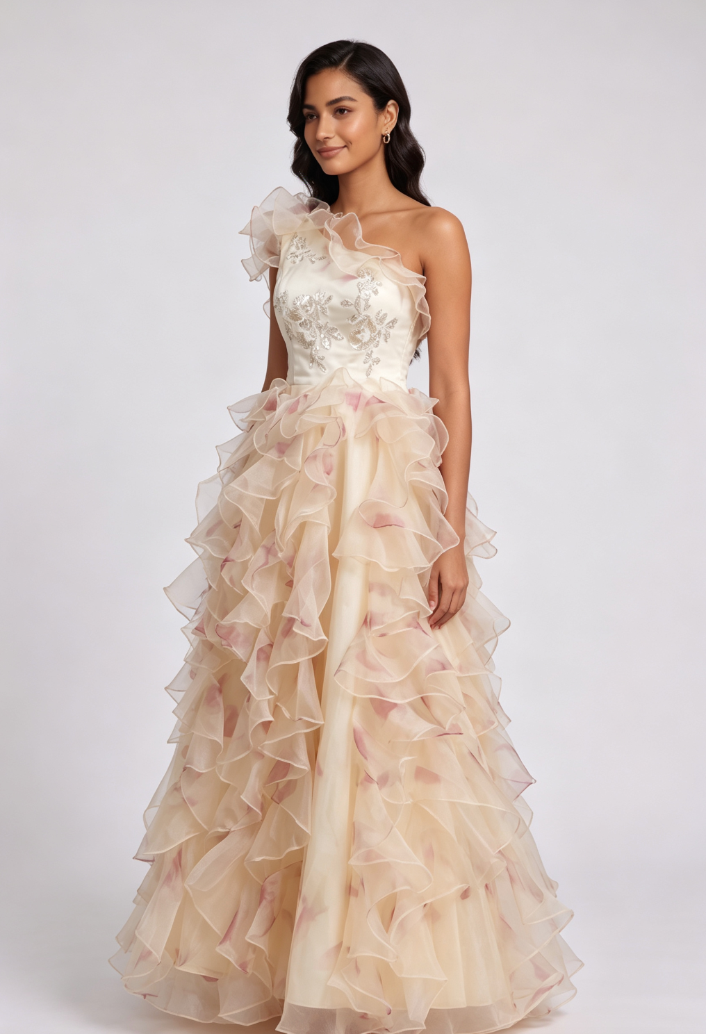 One-Shoulder Ruffled Floor-Length Dress with Corset Back Premium Fabric - product view 5