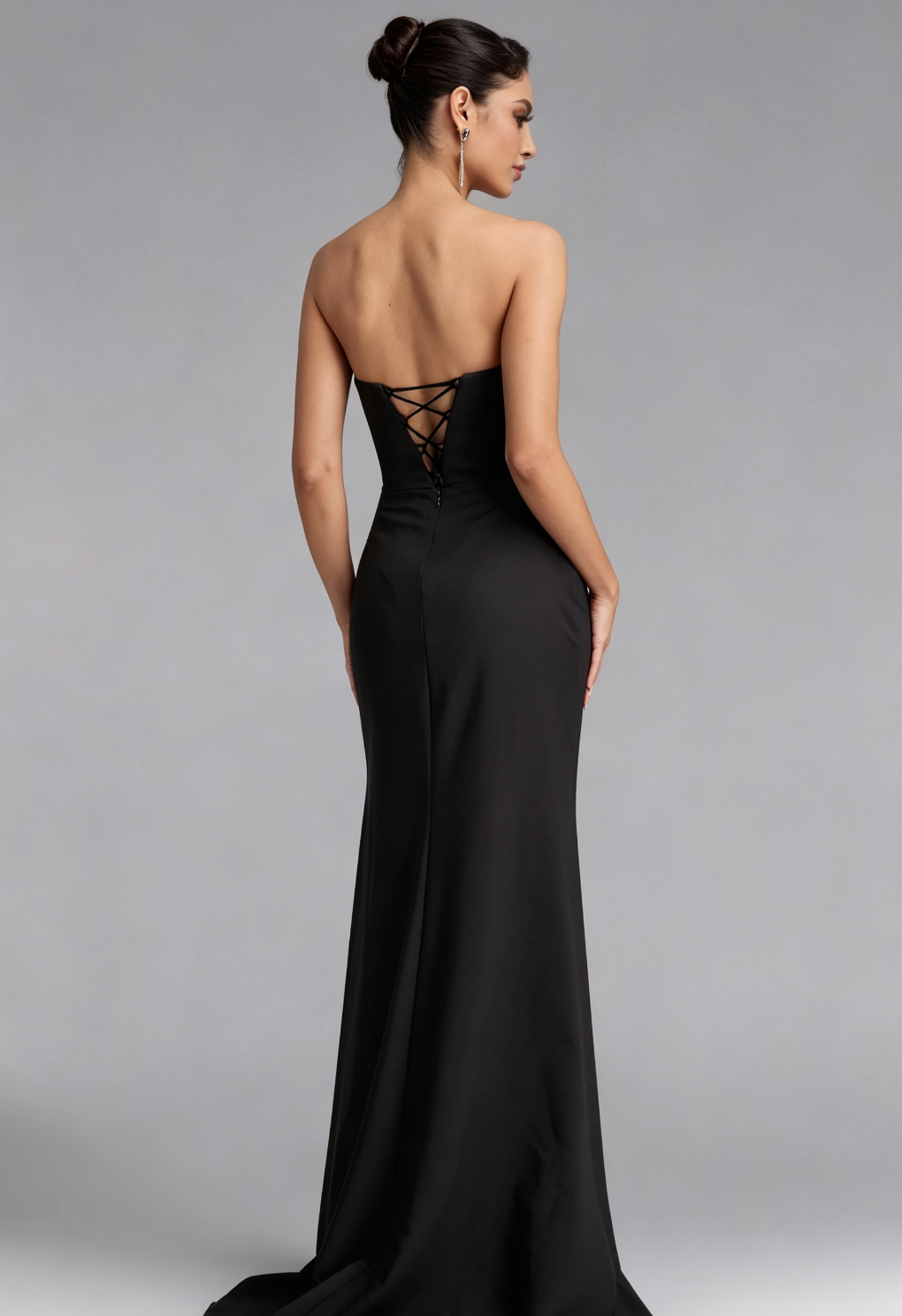 Black Strapless Fringe Gown Premium Fabric - product view 4