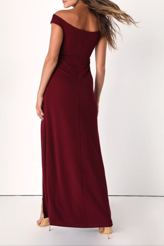 Behold My Love Burgundy Off-The-Shoulder Twist-Front Maxi Dress