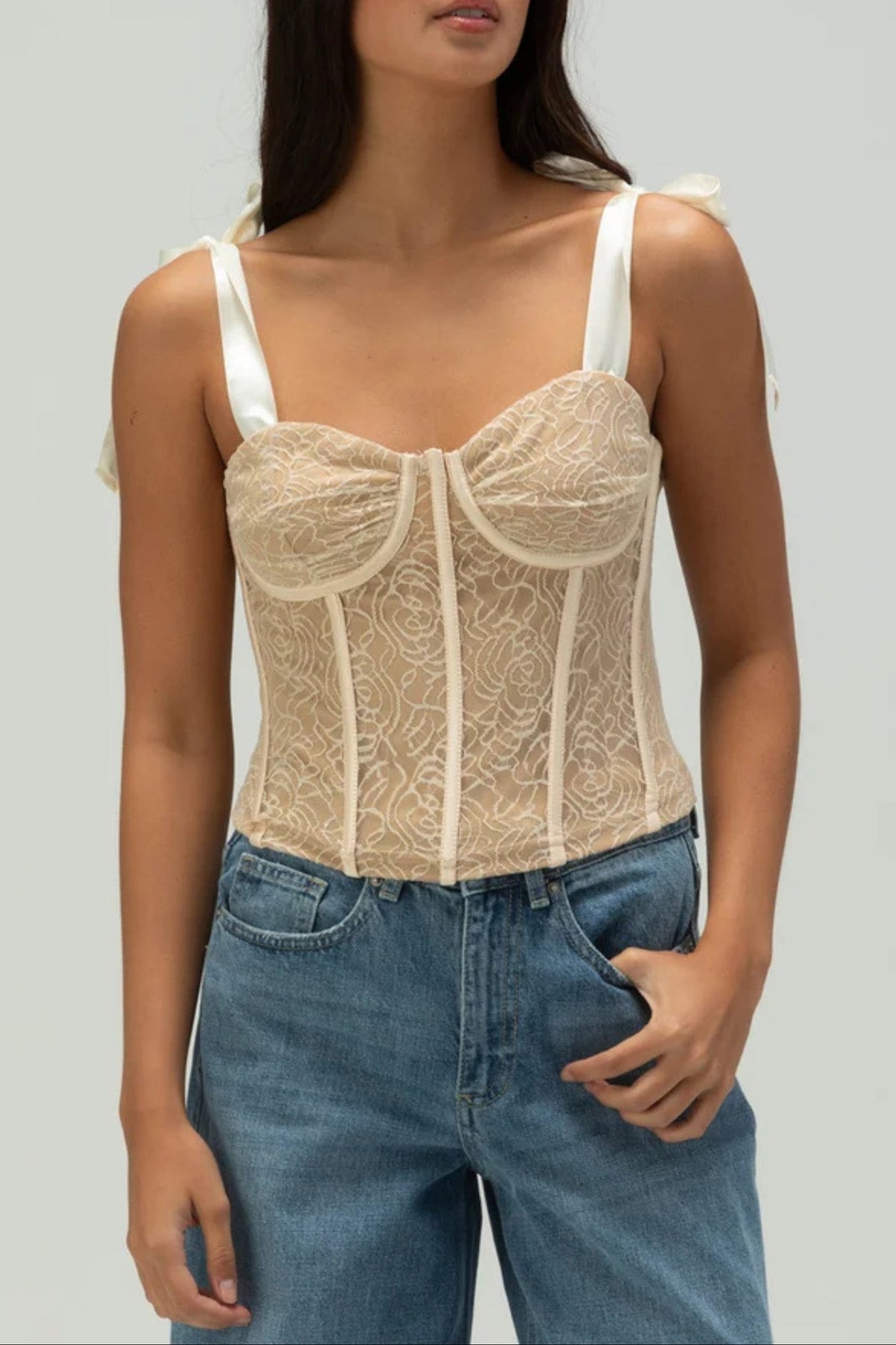 WEST OF MELROSE Womens Lace Corset Top