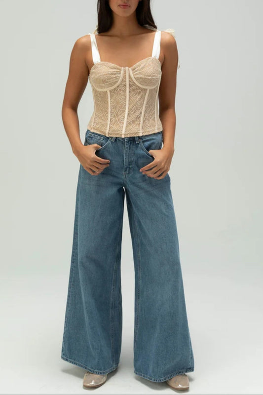 WEST OF MELROSE Womens Lace Corset Top