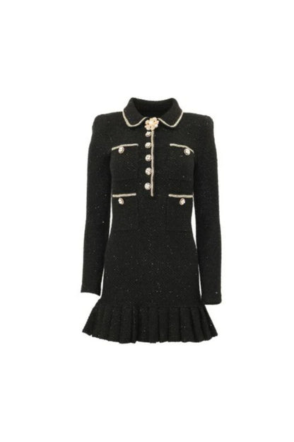BLACK SEQUIN KNIT MINI DRESS