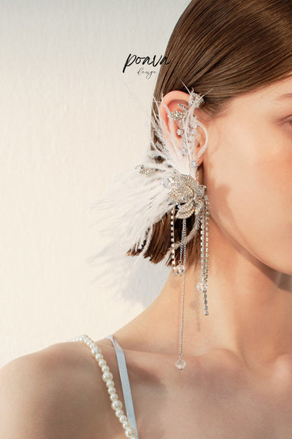 Feather Crystal Embellished Drop Earrings
