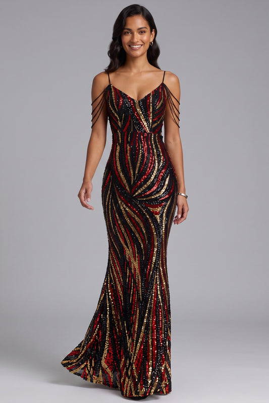Sequin Cold Shoulder Floor-Length Gown Premium Fabric - product view 1