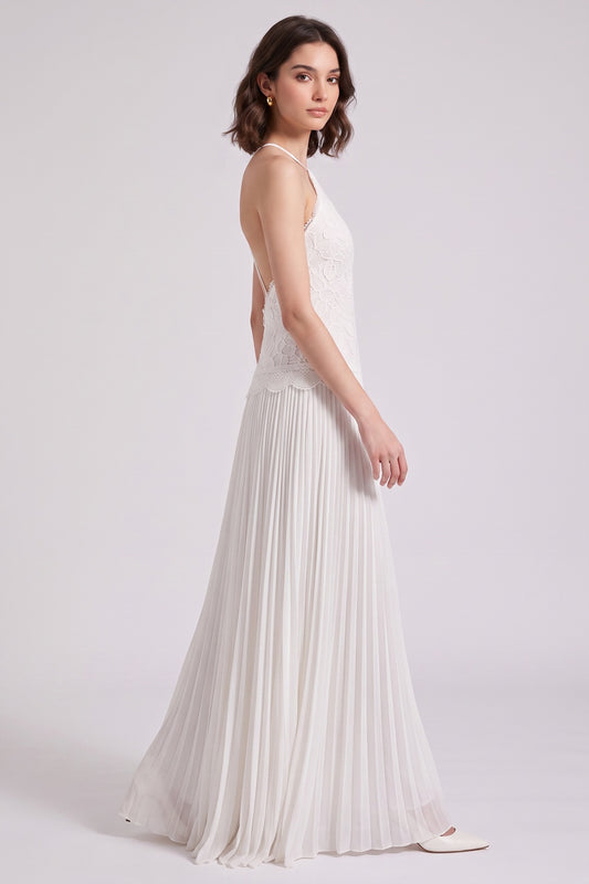 White Lace A-Line Floor-Length Dress white lace dress - product view 3