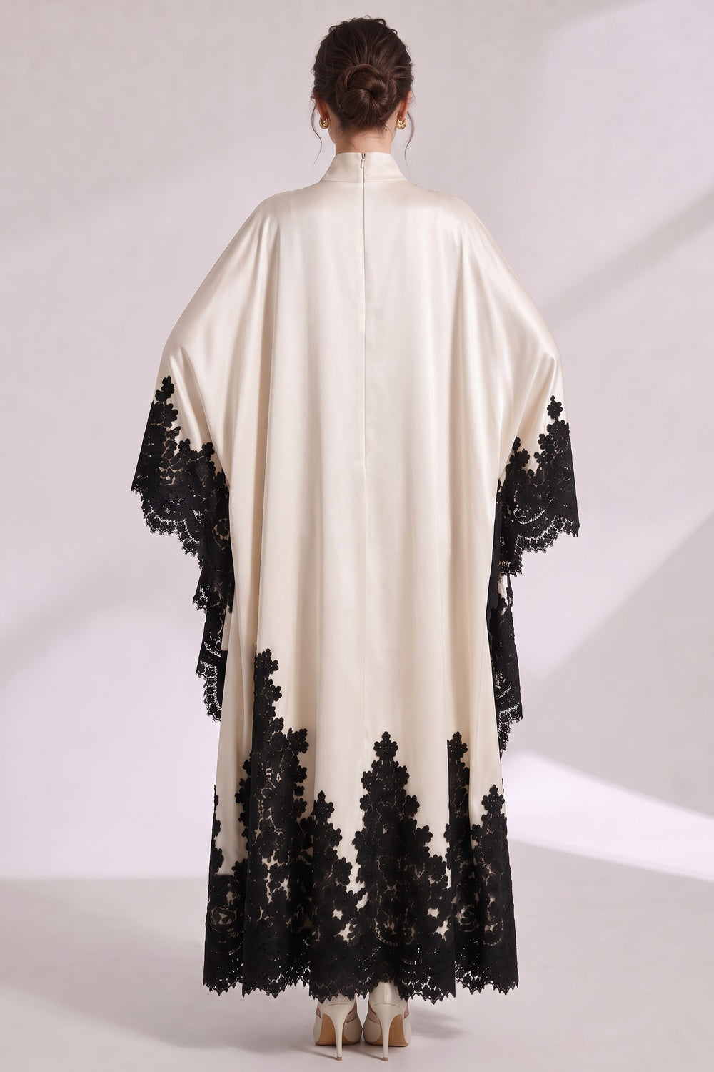 Cream Satin Oversized Flowing A-Line Kaftan Gown cream satin kaftan gown - product view 5
