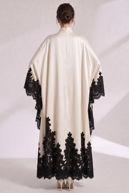 Cream Satin Oversized Flowing A-Line Kaftan Gown cream satin kaftan gown - product view 5