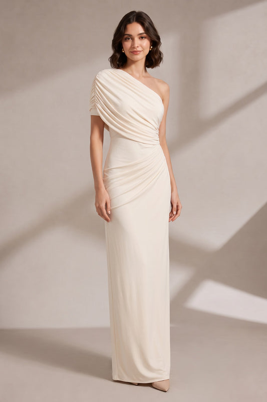 cream fluid stretch jersey column gown cream fluid stretch jersey gown - product view 1