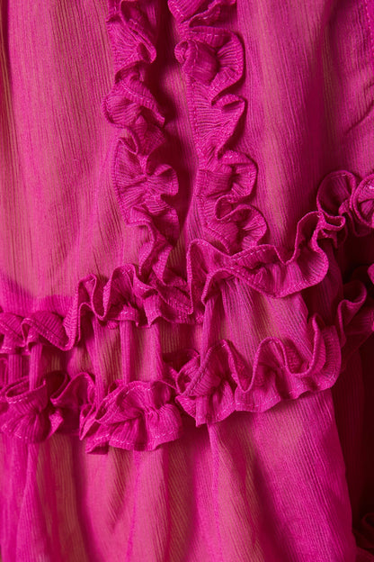 Lara Chiffon flower hem Mini Dress in rose red