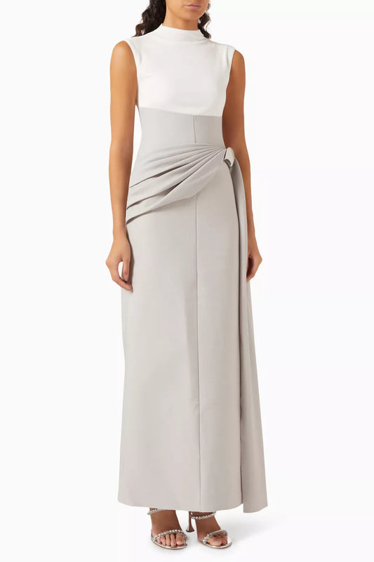 kelly Interlock pleated Knit maxi dress in grey
