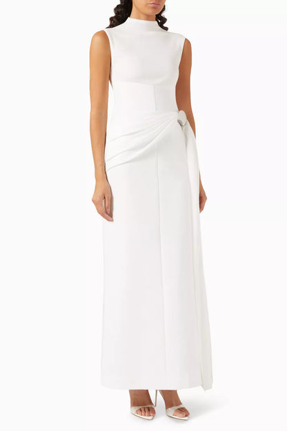 kelly Interlock pleated Knit maxi dress in white