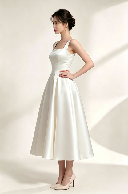 Minimalist Spaghetti Strap Midi Dress - Off-White