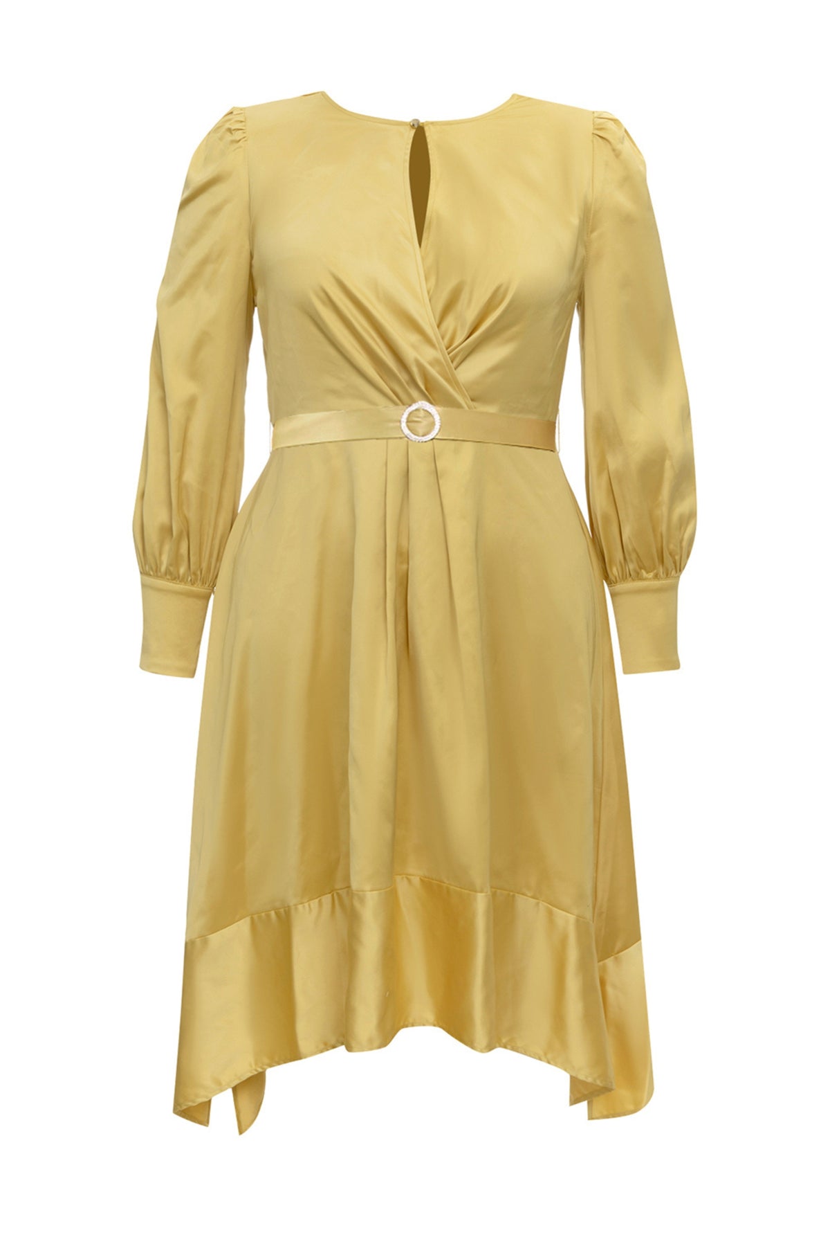 Satin long sleeve midi dresses in yellow