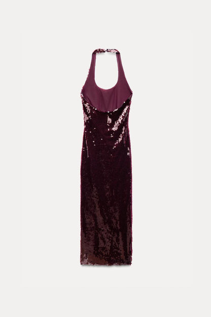 SEQUIN HALTER DRESS
