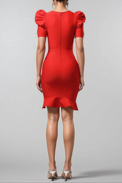 oanna Red Short Sleeve Rhinestone Bandage Mini Dress
