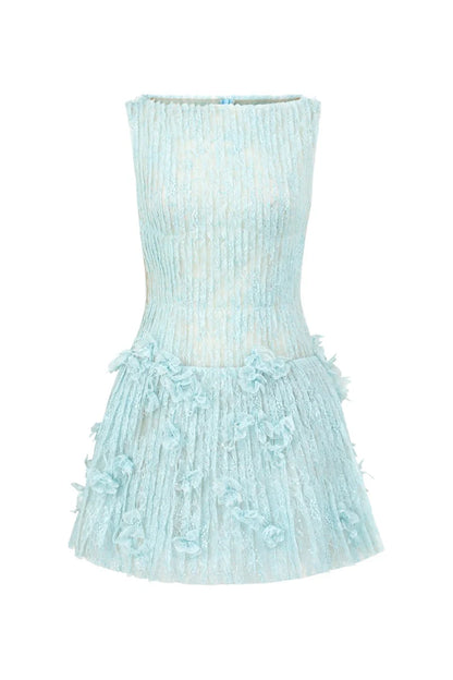 sleeveless lace fabric mini dress in aqua