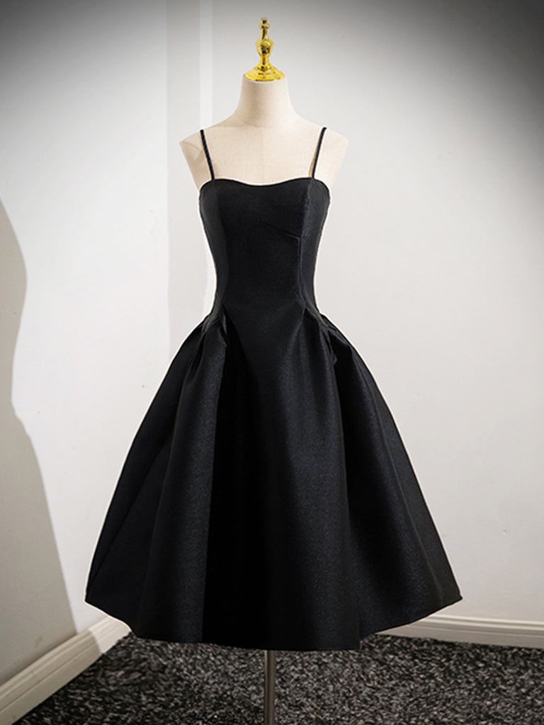 Black A-Line Satin midi Prom Dress