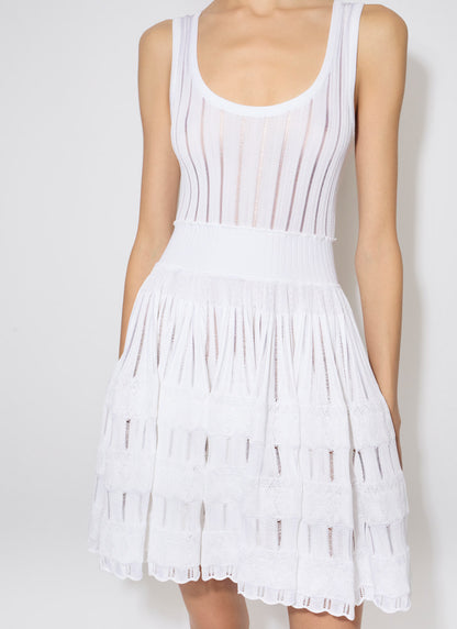 ribbed pointelle knit mini dress in white