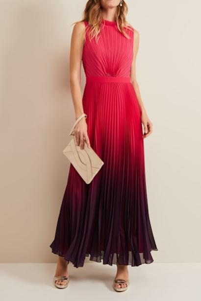 ombre pleated draped maxi dress