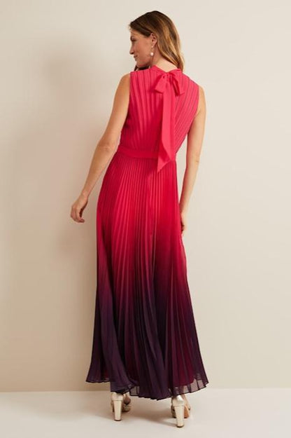 ombre pleated draped maxi dress