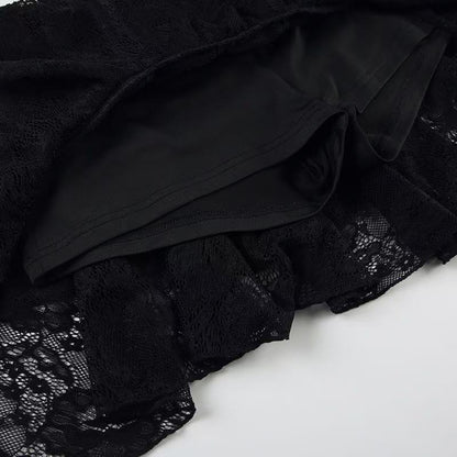 Ruched Lace Asymmetrical Mini Skirt