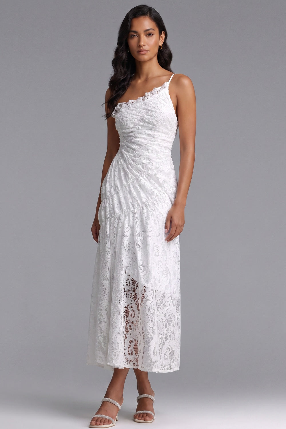 white lace asymmetrical A-line dress white lace dress - product view 1