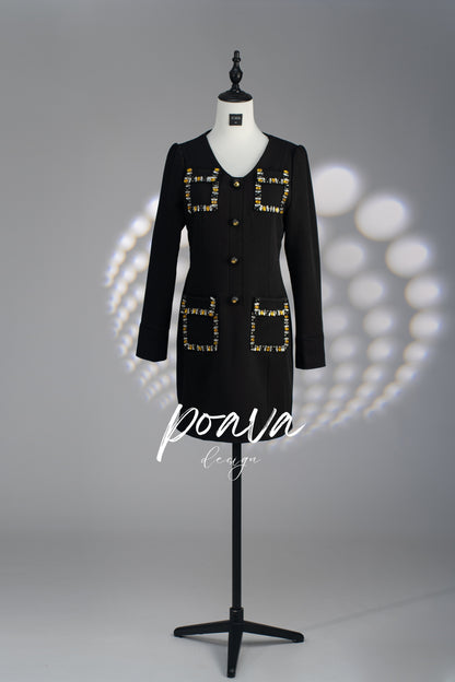Crystal embellished mini dress in black