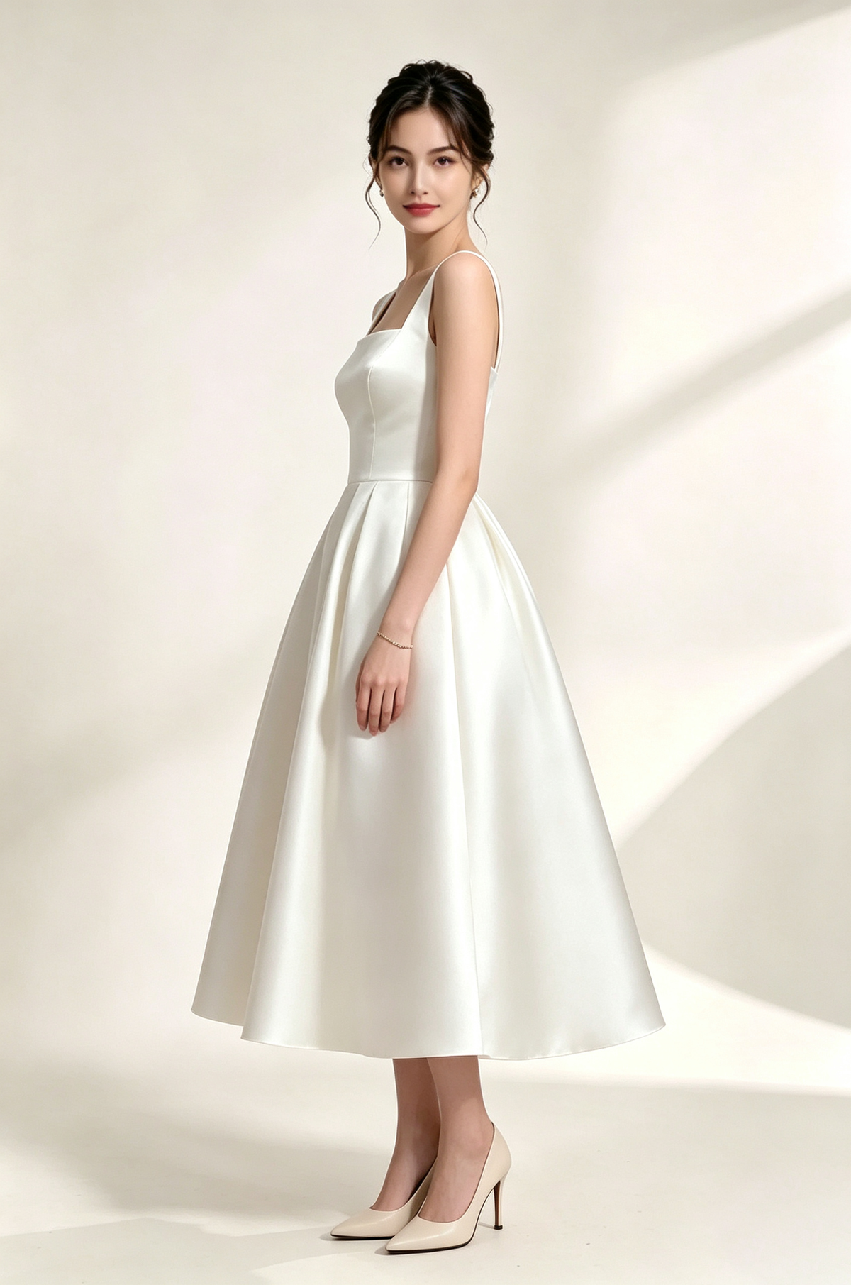 Minimalist Spaghetti Strap Midi Dress - Off-White